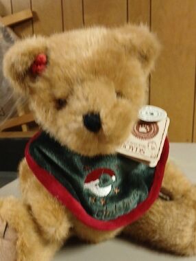 Boyds Bears Brown Plush Holiday Bear with Green and Red Scarf